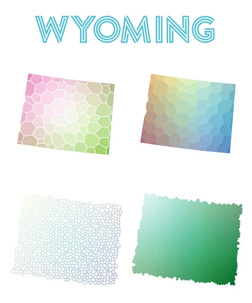 Wyoming polygonal oss statligt karta Mosaic style kartor samling ljusa abstrakta tessellation — Stock vektor
