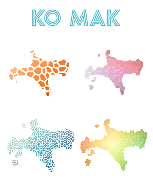 Ko Mak mapa poligonal isla Colección de mapas de estilo mosaico teselado abstracto brillante geométrico — Vector de stock