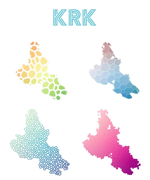 Krk mapa de la isla poligonal Colección de mapas de estilo mosaico teselado abstracto brillante geométrico bajo — Vector de stock