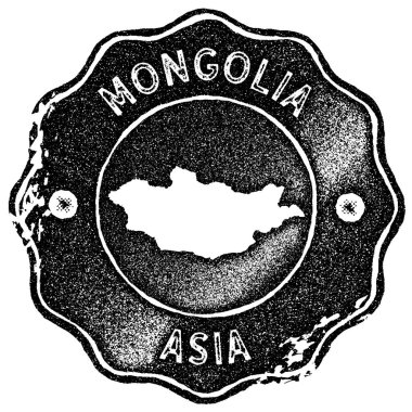Moğolistan Haritası vintage damgası Retro tarzı el yapımı etiketi rozet veya öğe için seyahat Hatıra Eşyası siyah