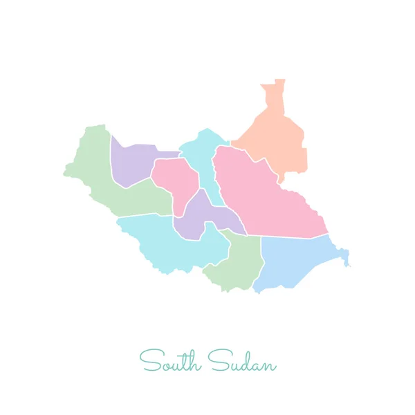 Mapa da região do Sudão do Sul colorido com esboço branco Mapa detalhado das regiões do Sudão do Sul Vetor —  Vetores de Stock