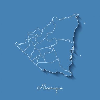 Nikaragua bölgesi harita mavi beyaz anahat ve gölge üzerinde mavi arka plan Detaylı Haritası