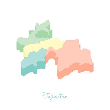 Tacikistan bölgelerinde vektör harita Tacikistan bölgesi harita renkli izometrik en iyi görünümü ayrıntılı