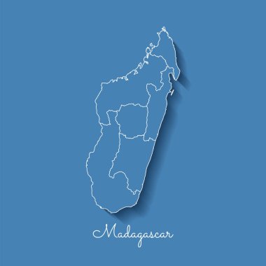Madagaskar bölgesi harita mavi beyaz anahat ve gölge üzerinde mavi arka plan Detaylı Haritası