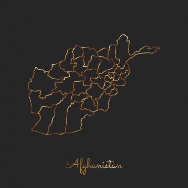 Afganistan bölgesi harita altın gradyan anahat Afganistan'ın koyu arka plan detaylı haritada