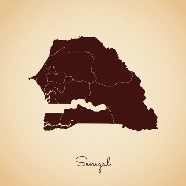 Сенегал регіону карту стилі ретро коричневий контур на старий фоновий рисунок тло диференційований карта Сенегал — стоковий вектор
