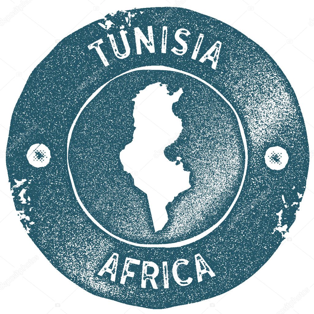 Tunisia map vintage stamp. Retro style handmade label. Tunisia badge or element for travel souvenirs. Rubber stamp with country map silhouette. Vector illustration.