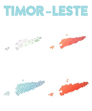 Timorleste poligonal harita mozaik tarzı koleksiyon parlak soyut mozaik geometrik haritalar