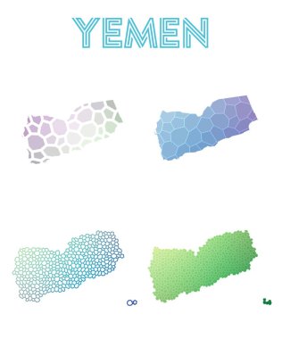 Yemen poligonal harita mozaik tarzı koleksiyon parlak soyut mozaik geometrik düşük haritalar