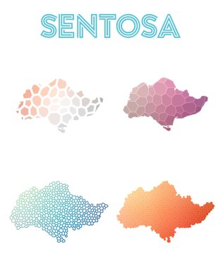 Sentosa poligonal Adası Haritası mozaik stilini koleksiyonu parlak soyut mozaik geometrik haritalar