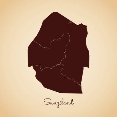 Svaziland bölgesi harita retro tarzı kahverengi anahat eski kağıt arka planda ayrıntılı harita Svaziland