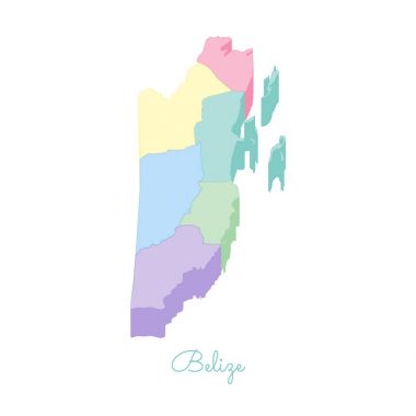 Belize bölgesi harita renkli izometrik üstten görünüm ayrıntılı harita Belize bölgeleri vektör çizim