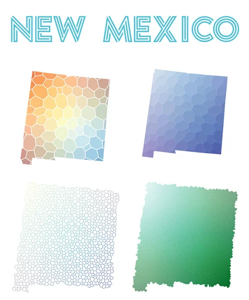 뉴 멕시코 우리 지도 모자이크 스타일 상태 다각형 컬렉션 밝은 추상 테셀레이션 지도 — 스톡 벡터