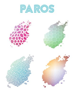 Paros poligonal Adası Haritası mozaik stilini koleksiyonu parlak soyut mozaik geometrik haritalar