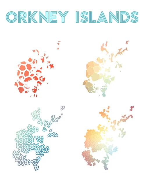 オークニー諸島多角形島マップ モザイク スタイル マップ コレクション明るい抽象的なテセレーション — ストックベクタ