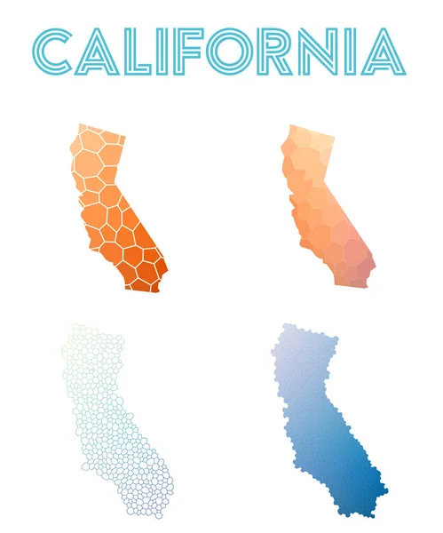 California bize harita mozaik tarzı devlet poligonal koleksiyonu parlak soyut mozaik haritalar — Stok Vektör