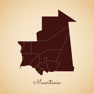 Mauritania region map retro style brown outline on old paper background Detailed map of Mauritania