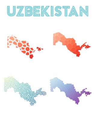 Özbekistan poligonal harita mozaik tarzı koleksiyon parlak soyut mozaik geometrik düşük haritalar