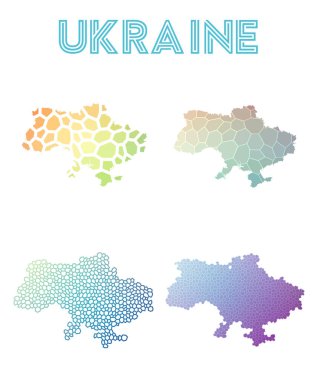 Ukrayna poligonal harita mozaik tarzı koleksiyon parlak soyut mozaik geometrik düşük haritalar