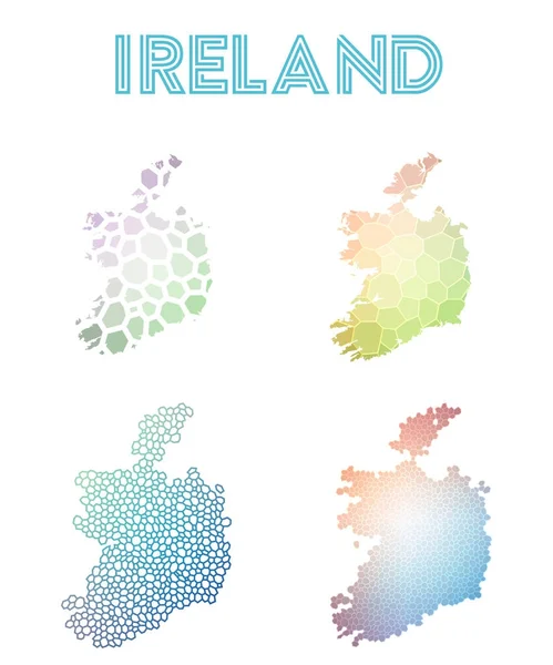 Irlanda mapa poligonal Colección de mapas de estilo mosaico teselado abstracto brillante geométrico bajo — Vector de stock