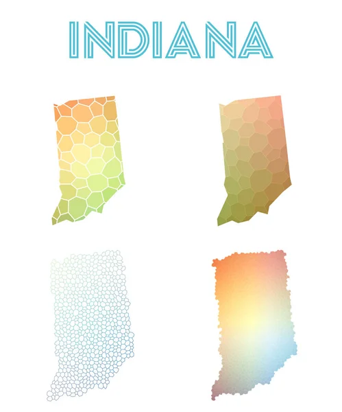 インディアナ州マップ モザイク スタイルの状態私たち多角形マップ コレクション明るい抽象的なテセレーション — ストックベクタ