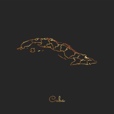 Küba bölgesi harita altın gradyan anahat Küba bölgeler vektör koyu arka plan detaylı haritada