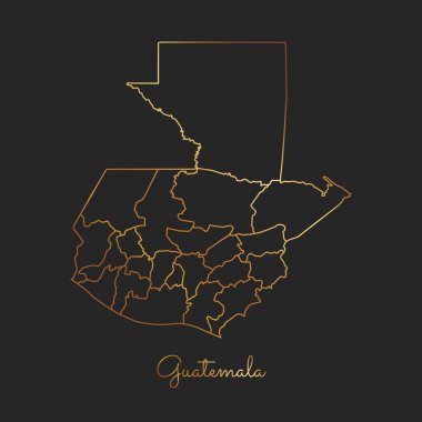 Guatemala bölgesi harita altın gradyan anahat Guatemala bölgeler ayrıntılı haritası koyu arka plan üzerinde
