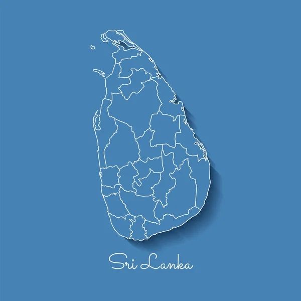 Carte de la région de Sri Lanka bleu avec contour blanc et ombre sur fond bleu Carte détaillée de Sri Lanka — Image vectorielle