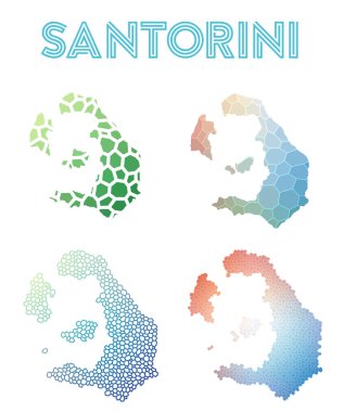 Santorini poligonal Adası Haritası mozaik stilini koleksiyonu parlak soyut mozaik haritalar