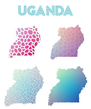 Uganda poligonal harita mozaik tarzı koleksiyon parlak soyut mozaik geometrik düşük haritalar