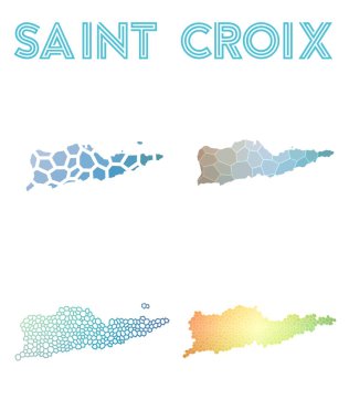 Saint Croix poligonal Adası Haritası mozaik stilini koleksiyonu parlak soyut mozaik haritalar