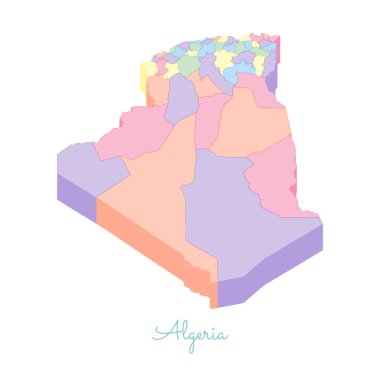 Cezayir bölgelerinde vektör harita Cezayir bölgesi harita renkli izometrik en iyi görünümü ayrıntılı