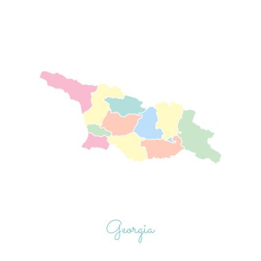 Georgia bölgesi Haritası ayrıntılı Beyaz anahat ile renkli harita Georgia bölgelerinde vektör