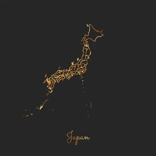 Mappa della regione del Giappone profilo del gradiente dorato su sfondo scuro Mappa dettagliata delle regioni del Giappone Vettore — Vettoriale Stock