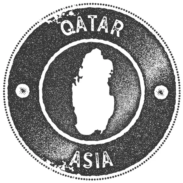 Qatar carte timbre vintage Style rétro étiquette à la main insigne ou élément pour souvenirs de voyage sombre — Image vectorielle