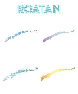 Roatan poligonal Adası Haritası mozaik stilini koleksiyonu parlak soyut mozaik geometrik haritalar