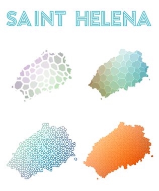 Saint Helena poligonal Adası Haritası mozaik stilini koleksiyonu parlak soyut mozaik haritalar