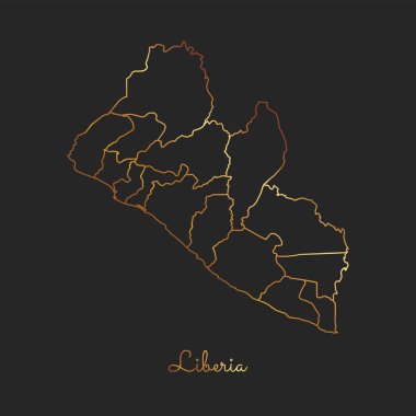 Liberya bölgesi harita altın gradyan anahat Liberya bölgeler ayrıntılı haritası koyu arka plan üzerinde