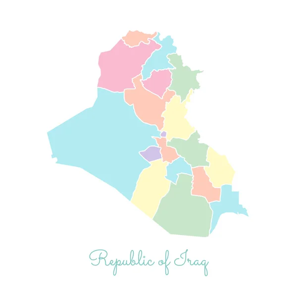 Landkarte der Republik Irak bunt mit weißen Umrissen Detailkarte der Republik Irak Regionen — Stockvektor