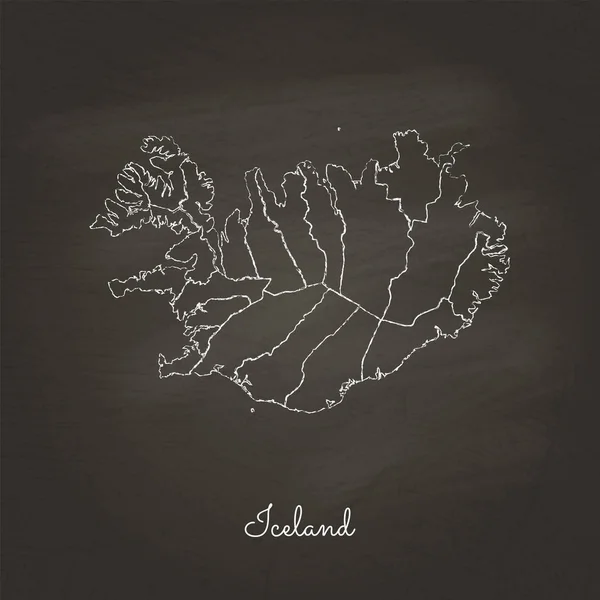 Iceland region map hand drawn with white chalk on school blackboard texture Detailed map of