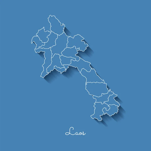 Laos region map blue with white outline and shadow on blue background Detailed map of Laos — Stock Vector