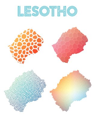 Lesotho poligonal harita mozaik tarzı koleksiyon parlak soyut mozaik geometrik düşük haritalar