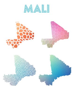 Mali poligonal harita mozaik tarzı koleksiyon parlak soyut mozaik geometrik düşük Poli haritalar