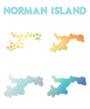 Norman Adası poligonal Adası Haritası mozaik stilini koleksiyonu parlak soyut mozaik haritalar