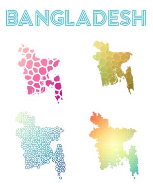 Bangladeş poligonal harita mozaik tarzı koleksiyon parlak soyut mozaik geometrik düşük haritalar