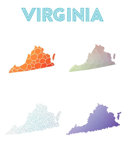 Virginia poligonale us state map Mosaico mappe collezione Luminosa tassellazione astratta — Vettoriale Stock