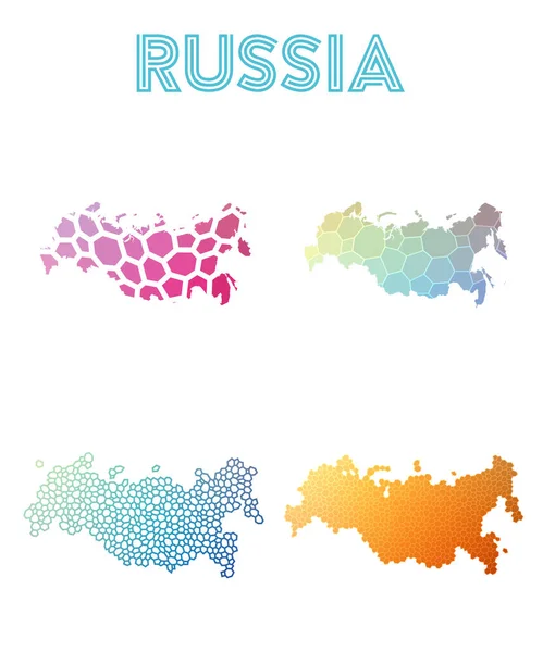 ロシア多角形マップ モザイク スタイル マップ コレクション明るい抽象的なテセレーション幾何学的低 — ストックベクタ
