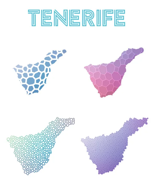 Tenerife poligonal Adası Haritası mozaik stilini koleksiyonu parlak soyut mozaik haritalar — Stok Vektör