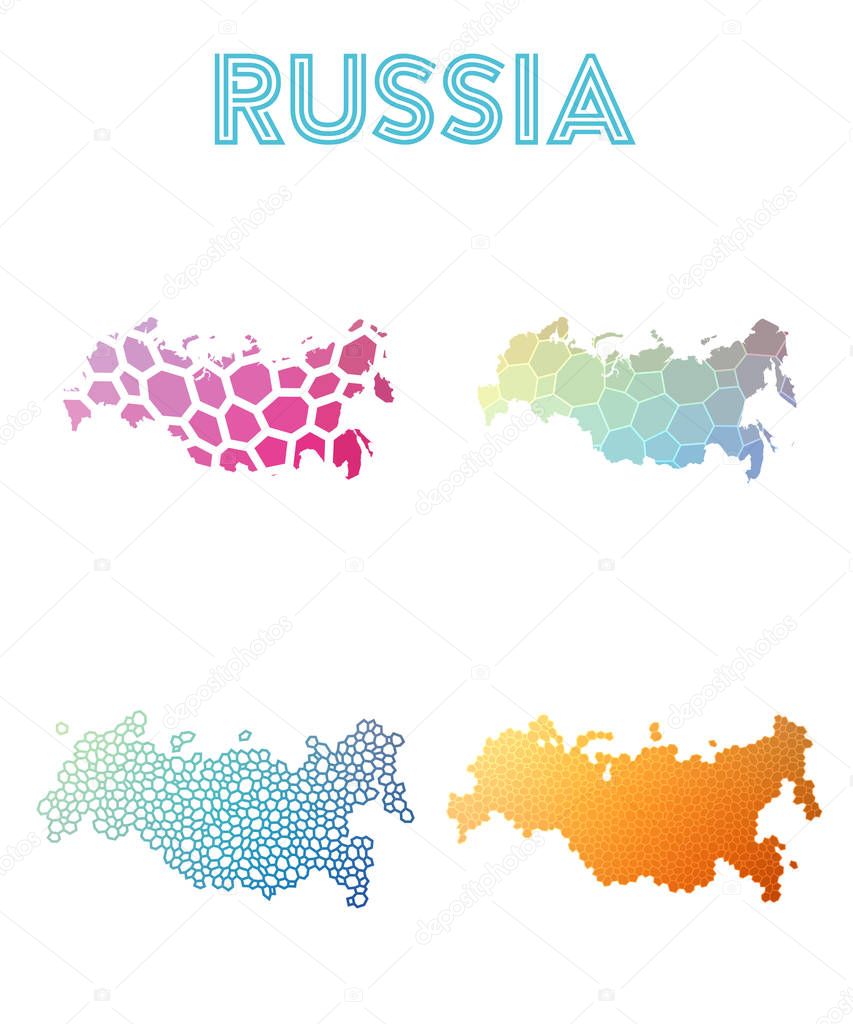 Russia polygonal map Mosaic style maps collection Bright abstract tessellation geometric low