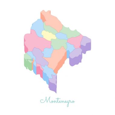 Karadağ bölgelerinde vektör harita Karadağ bölgesi harita renkli izometrik en iyi görünümü ayrıntılı